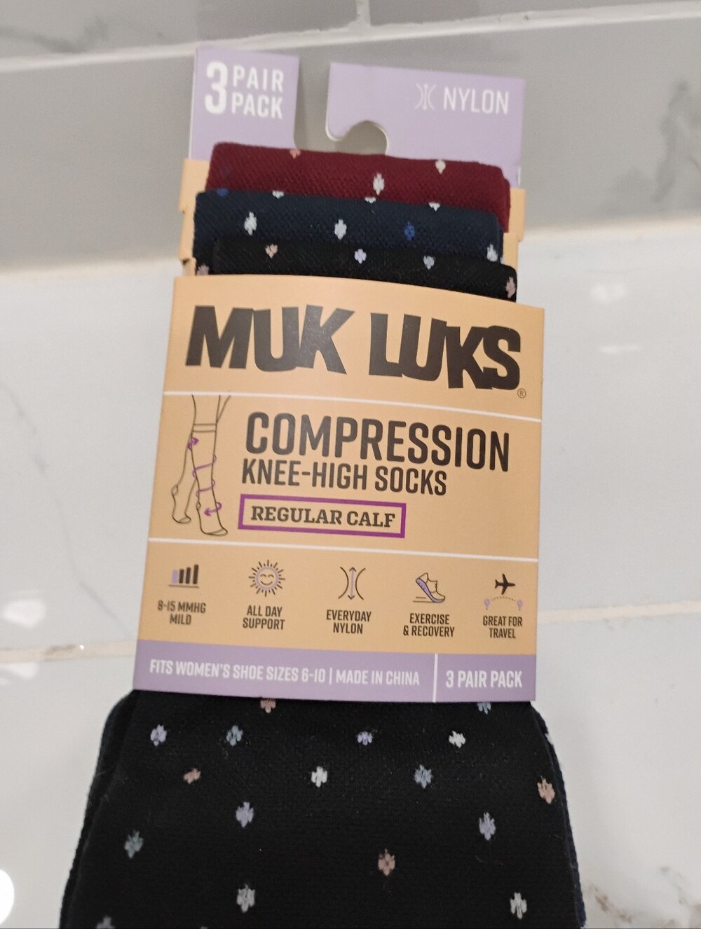 Muk Luks Men's Compression Knee-High Socks - Black, Navy & Burgundy (3-Pack) NWT
